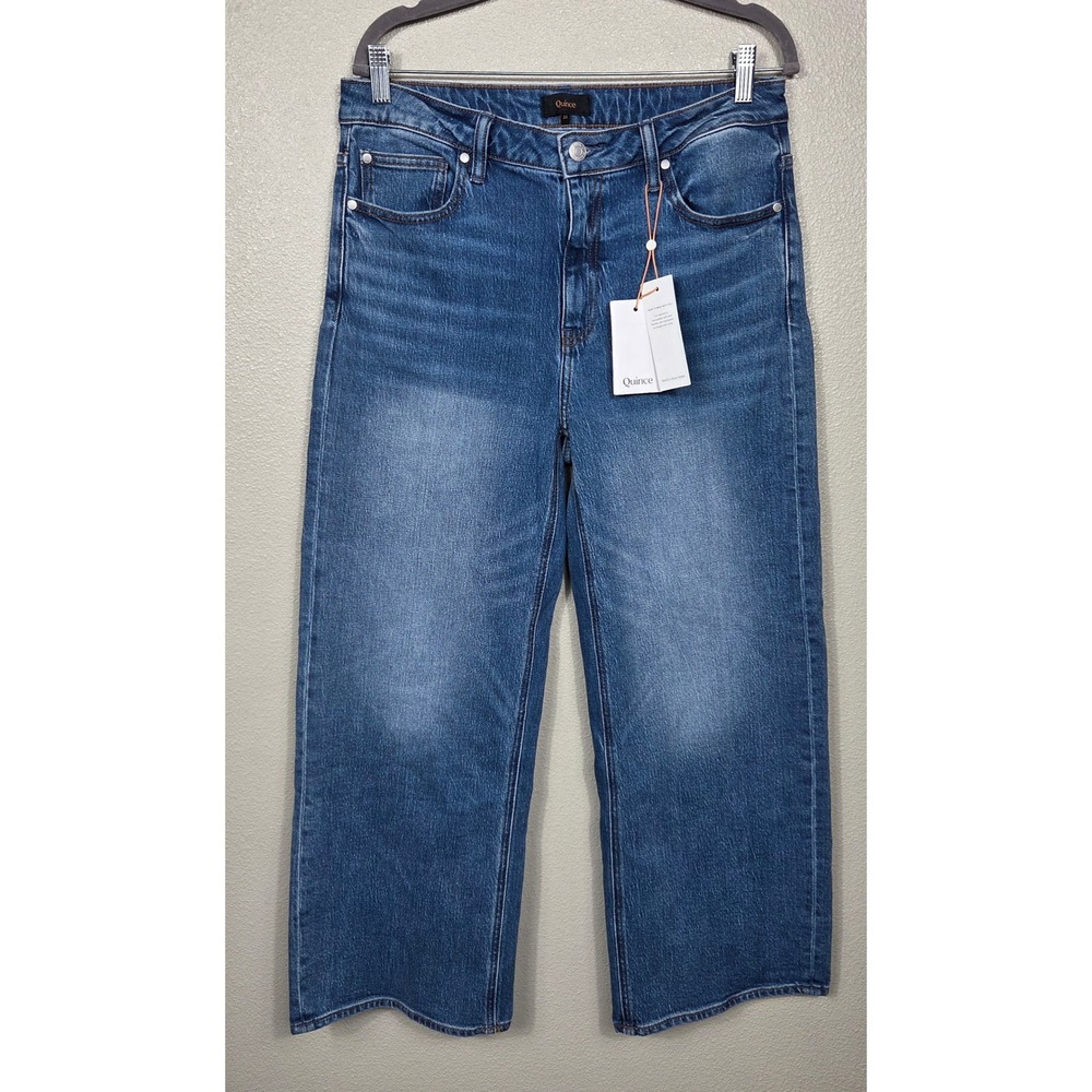 Quince Bella Stretch Relaxed Straight Jeans 31 Short NWT Atlantic Blue High Rise